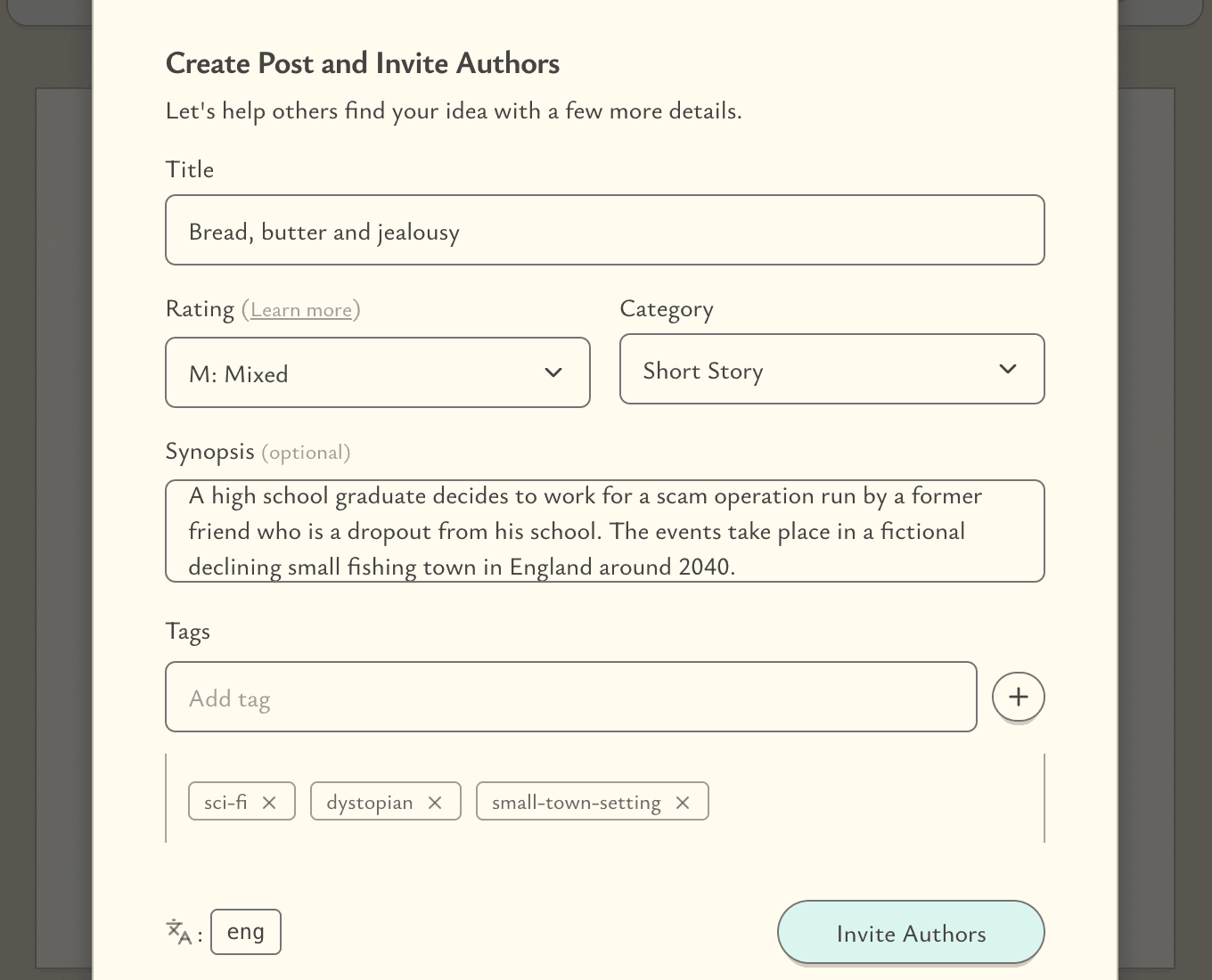 Invite Authors dialog box