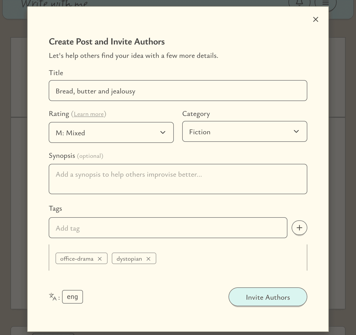 Invite Authors dialog box